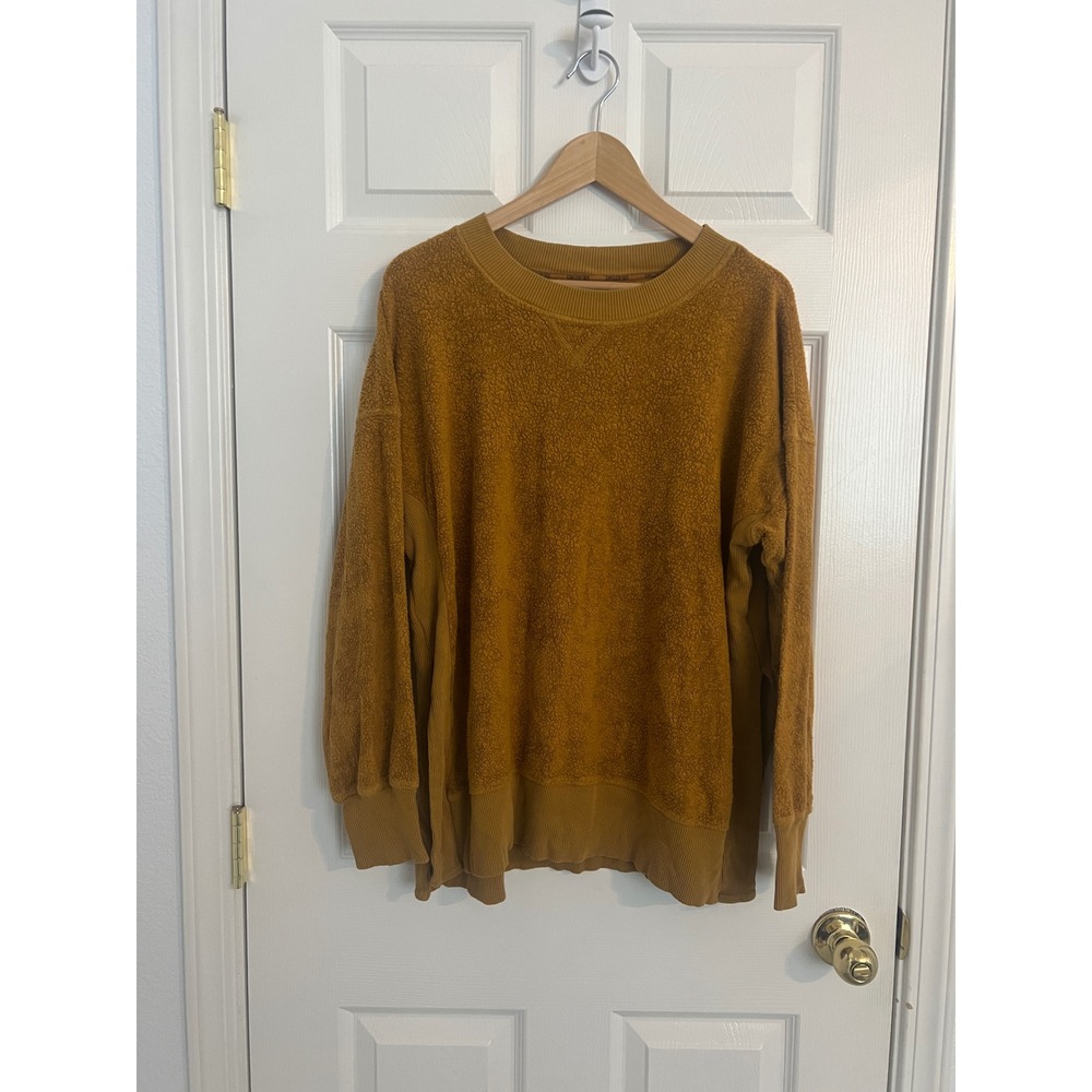 Aerie Chill Out Vibes Crewneck Sweatshirt Mustard Brown Oversized Pullover M